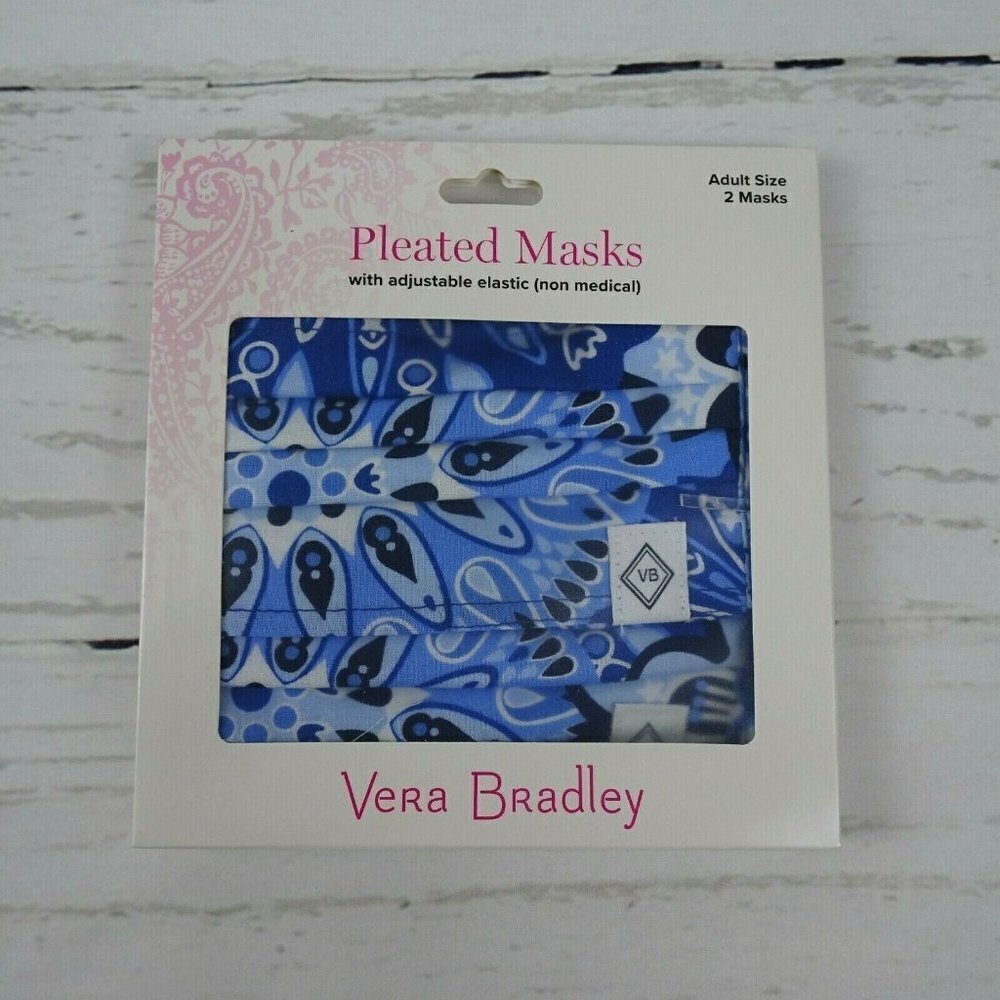 Clearance!💎5/$25 Vera Bradley 2-Pack Pleated Cloth Face Masks Blue